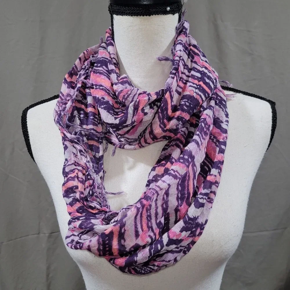 Pink purple thin wrap infinity scarf